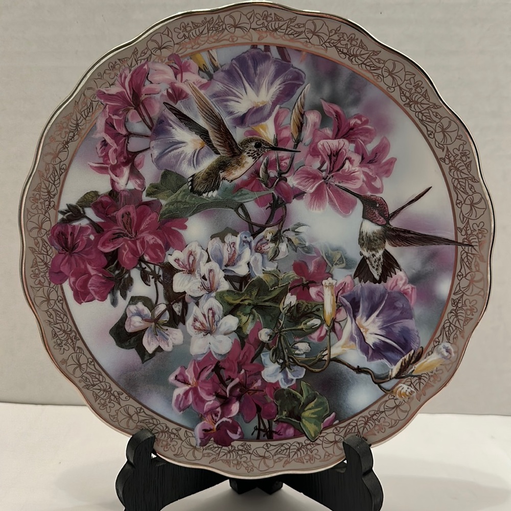 Hummingbird and Morning Glory Decorative Plate First Whispering Wings